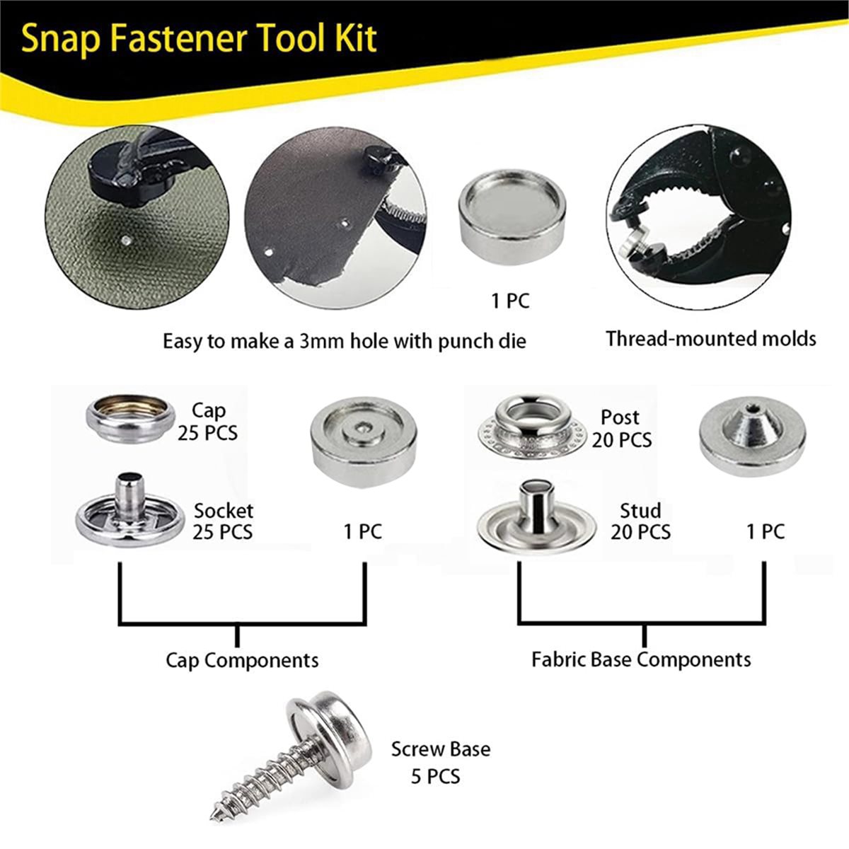 Snap Plier Setter - Kit di Attrezzi per Bottoni a
