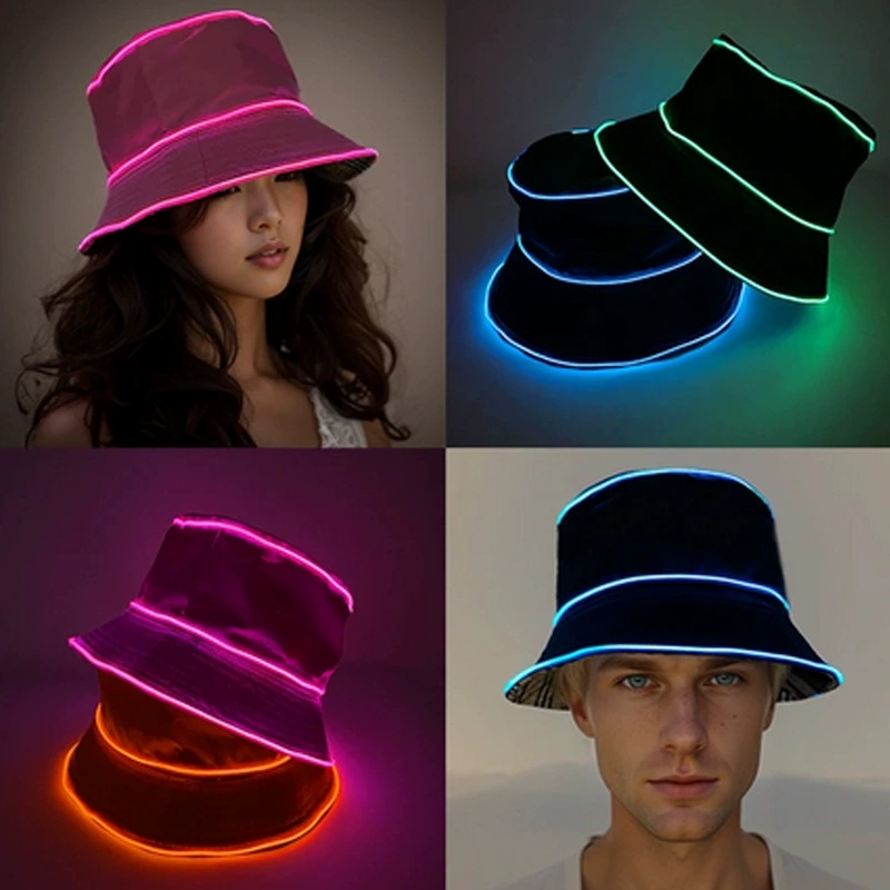 Led El Wire - Cappello da pescatore luminoso a LED