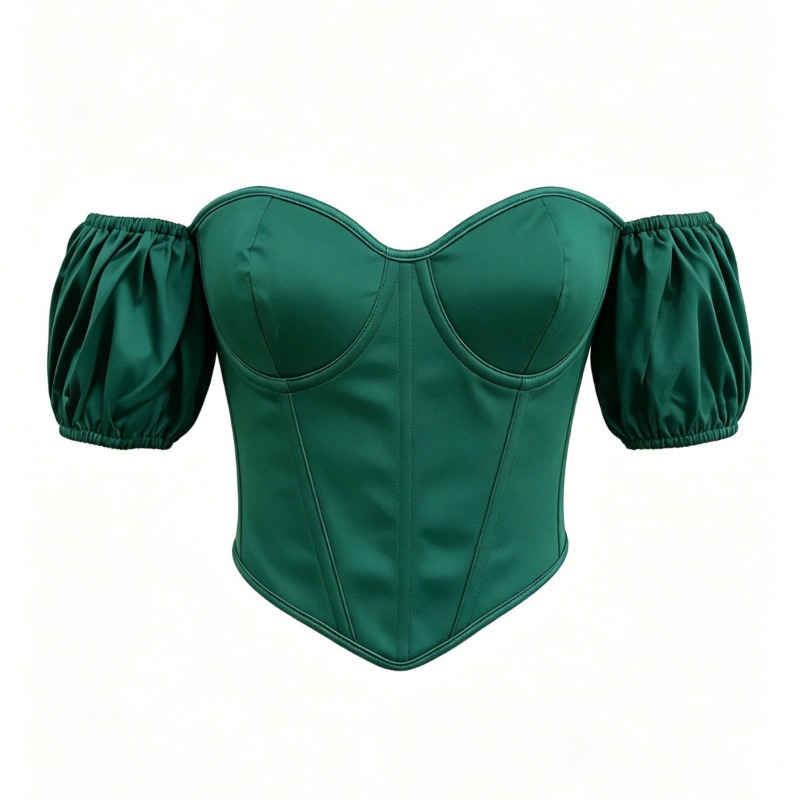 Boning Corset Steel - Top Corsetto Sexy in Raso Verde